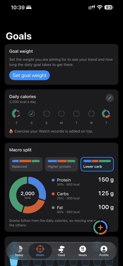 Goals: daily calories and the macro split